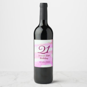 Pink green pastel 21st birthday simple name date g wine label