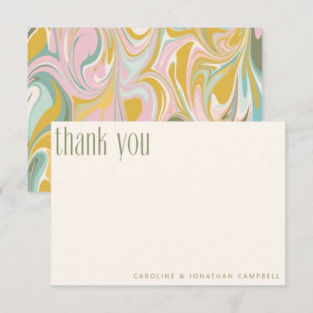 Pink Green Pastel Abstract Marble Custom Wedding Thank You Card (Front/Back)