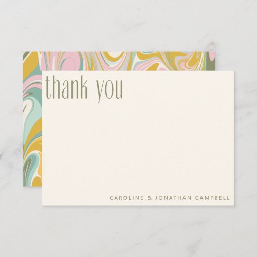 Pink Green Pastel Abstract Marble Custom Wedding Thank You Card