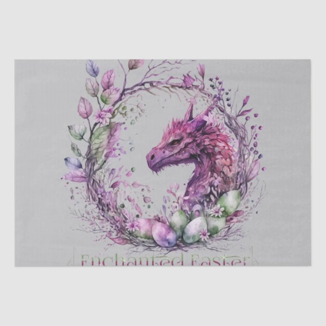 Pink Green Pastel Enchanted Easter Dragon Tissue Paper (Front)