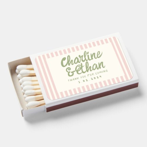 Pink Green Pastel Handwriting Retro Wedding Matchboxes