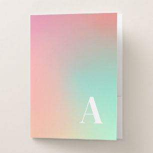 Pink Green Pastel Ombre Gradient Abstract Monogram Pocket Folder