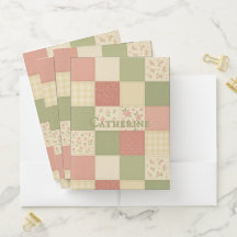 Pink Green Patchwork Quilt Rustic Farmhouse Floral