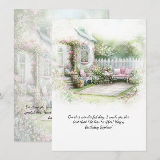 Pink Green Patio Garden Setting Birthday | Invitation
