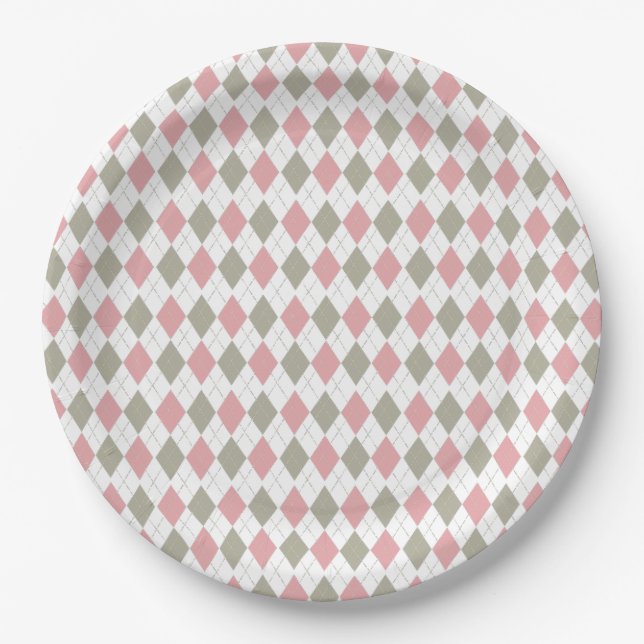 Pink Green Pattern Modern Golf Baby Shower  Paper Plates (Front)