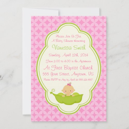 Pink &amp; Green Pea in the Pod Baby Shower Invitation