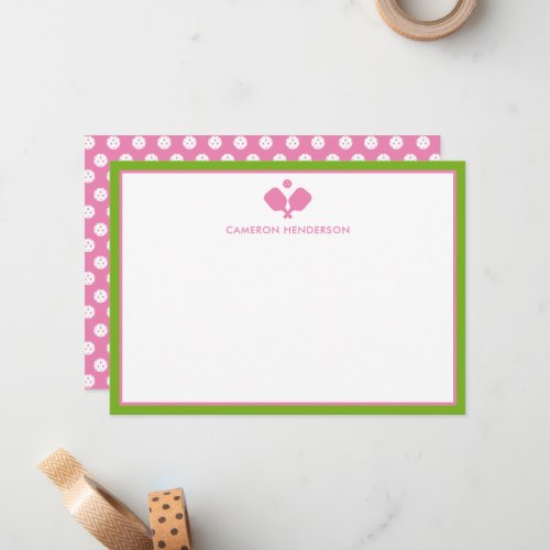 Pink Green Personalized Name Fun Pickleball  Note Card