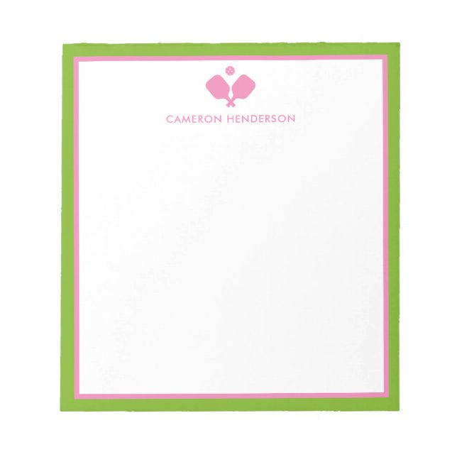 Pink Green Personalized Name Fun Pickleball  Notepad (Front)