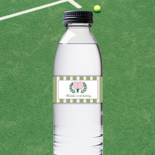 Pink Green Pickleball 30th Sports Outdoor Birthday Water Bottle Label