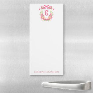 Pink & Green Pickleball Paddle Monogram Crest Magnetic Notepad