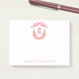 Pink & Green Pickleball Paddle Monogram Crest Post-it Notes