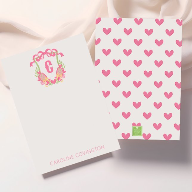 Pink & Green Pickleball Paddle Monogram Crest Thank You Card (Creator Uploaded)