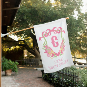 Pink & Green Pickleball Paddles Monogram Crest House Flag