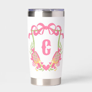 Pink & Green Pickleball Paddles Monogram Crest Insulated Tumbler