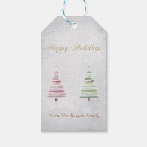 Pink Green Pine Tree Snow Gift Tags