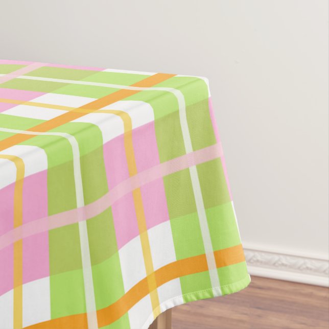 Pink & Green Plaid Cotton Tablecloth 52"x70" (In Situ)