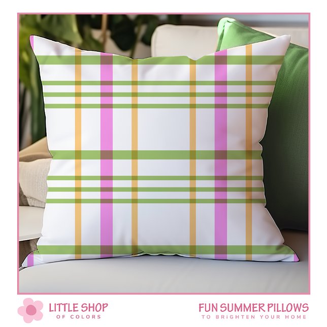 Pink Green Plaid Summer Throw Pillow (Creator Uploaded)