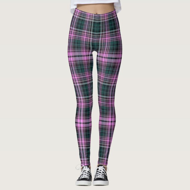 Pink/Green Plaid Women Leggings (Front)