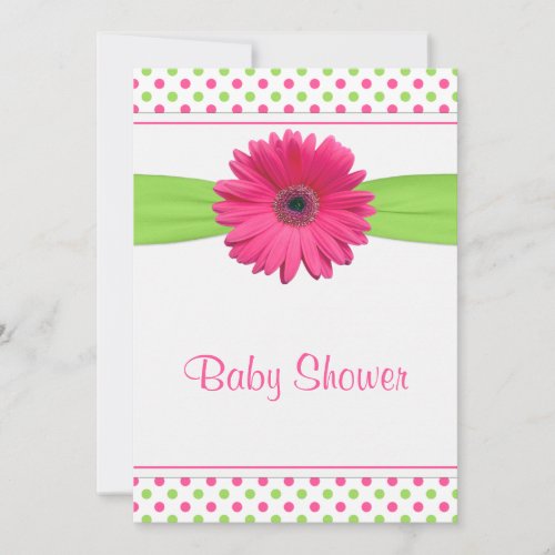 Pink Green Polka Dot Baby Shower Invitation