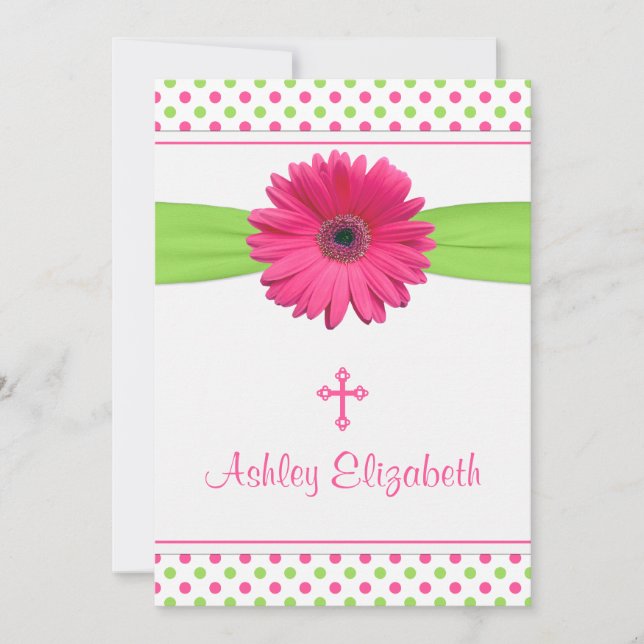 Pink Green Polka Dot Baptism Invitation (Front)