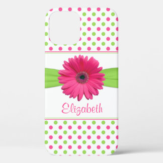 Pink Green Polka Dot Gerber Daisy iPhone 12 Pro Case