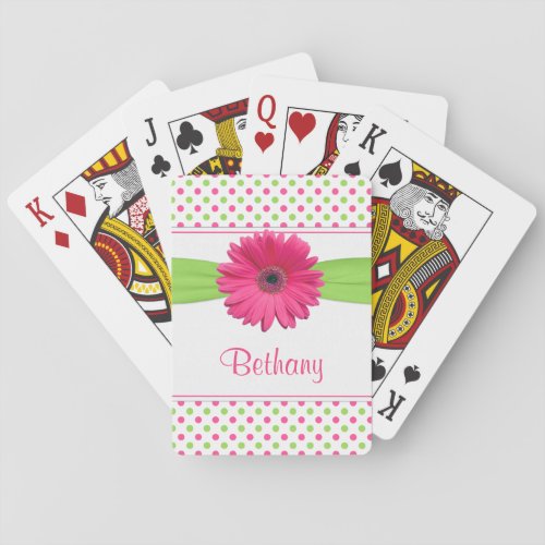 Pink Green Polka Dot Gerber Daisy Personalized Poker Cards