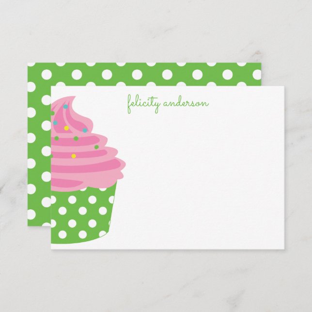 Pink & Green Polka Dot Personalized Note Cards (Front/Back)