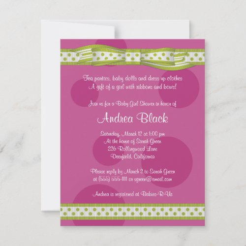 Pink and Green Polka Dots Baby Shower Invitation