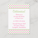 Pink Green Polka Dots Bat Mitzvah Reception Card<br><div class="desc">The text on these pink and green polka dots bat mitzvah reception cards is fully customizable. The size of this card is 2.5" x 3.5"... slightly larger than a standard business card and does NOT come with envelopes. This pink and green polka dot reception card is currently customized for a...</div>