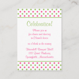 Pink Green Polka Dots Bat Mitzvah Reception Card