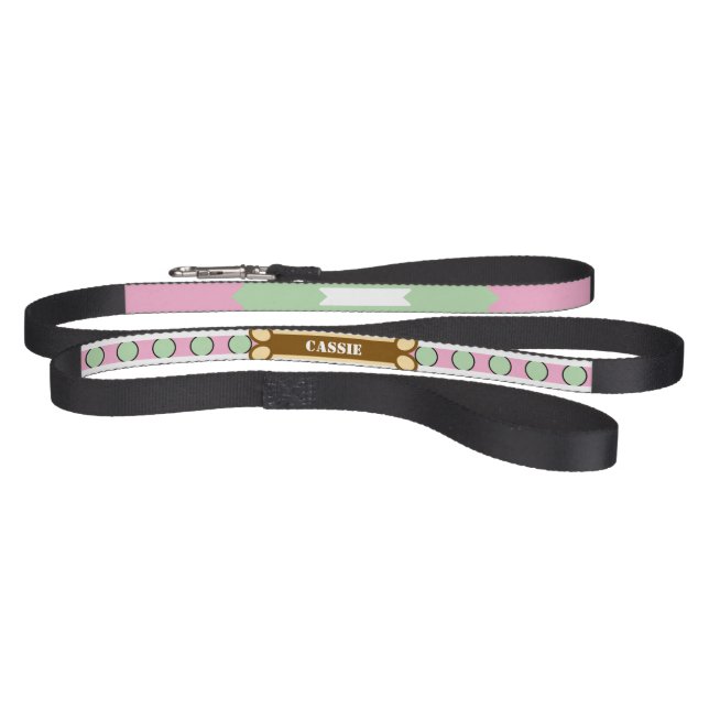 Pink Green Polka Dots Pet Dog Name Leash (Full)