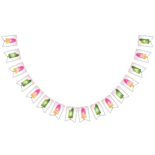Pink & Green Popsicle Happy Birthday Bunting Flags