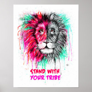 Pink & Green Poster - Lion Print.
