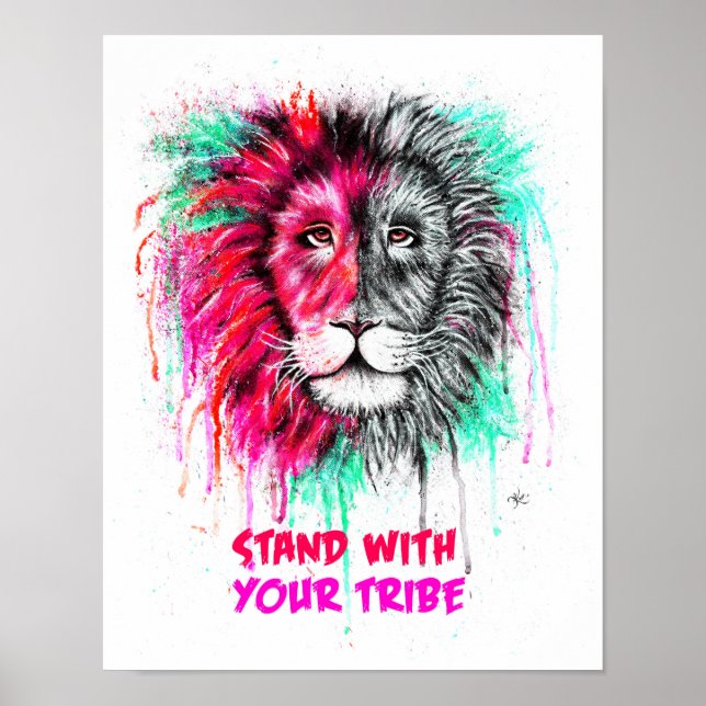 Pink & Green Poster - Lion Print. (Front)