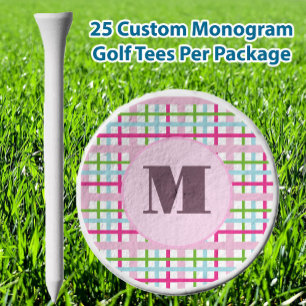 Pink Green preppy plaid custom monogram ladies Golf Tees