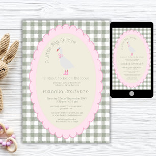Pink & Green Preppy Silly Goose Baby Shower Invitation
