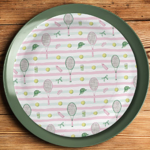Pink Green Preppy Tennis Bridal Shower Paper Plates