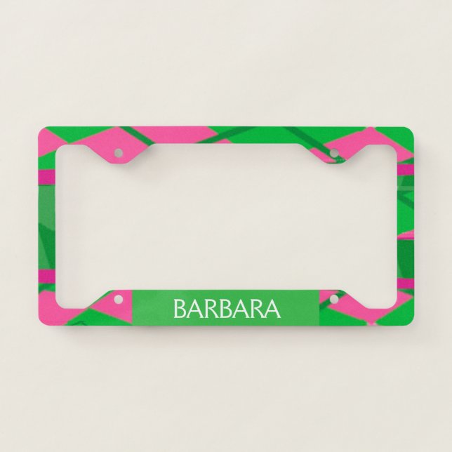 Pink Green Pretty Fun Personalize License Plate Frame (Front)