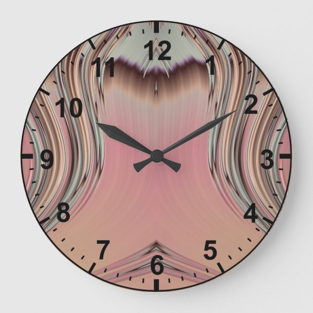 Pink Green Purple Beige Fractal Pattern~ Large Clock (Front)