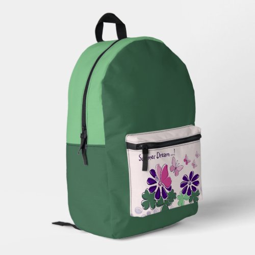 Pink Green Purple Doodle Blooms Butterflies Slogan Printed Backpack