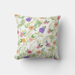 Pink Green Purple Floral Throw Pillow