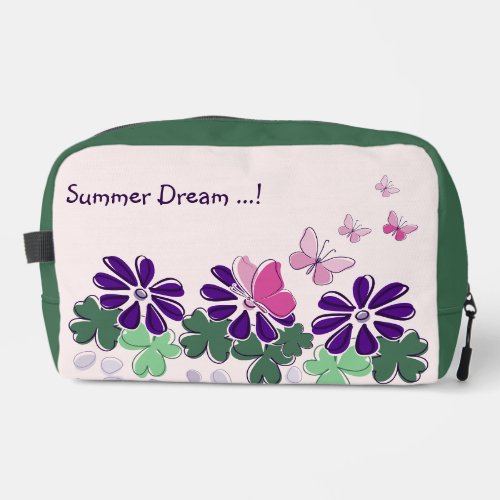 Pink Green Purple Flower Butterflies Doodle Name Dopp Kit