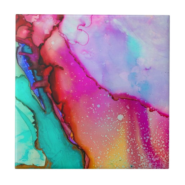 Pink Green Purple Modern Abstract Watercolor Ceramic Tile (Front)