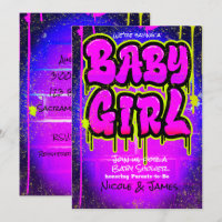 Pink Green Purple Paint Dripping Baby Shower Girl