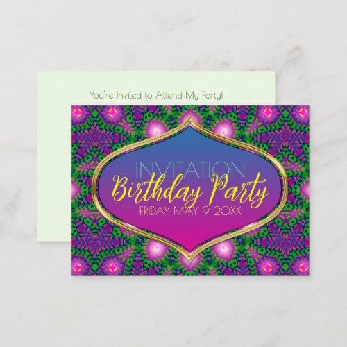 Pink Green Purple Tribal Pattern Party Invite Card