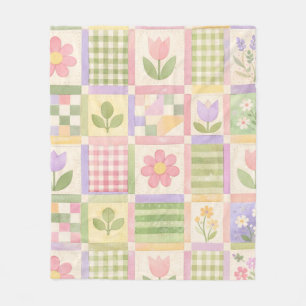 Pink Green Quilt Patchwork Pastel Floral Vintage Fleece Blanket