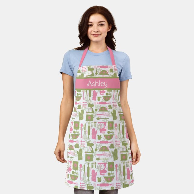 Pink Green Retro Baking Apron (Worn)