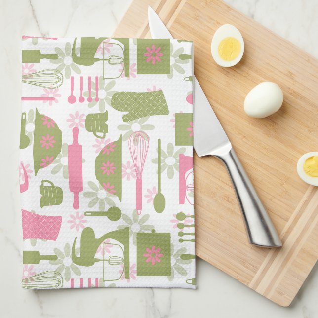 Pink Green Retro Baking  Kitchen Towel (Quarter Fold)