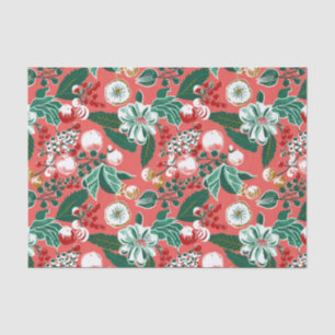 Pink Green Retro Floral Christmas Tissue Paper