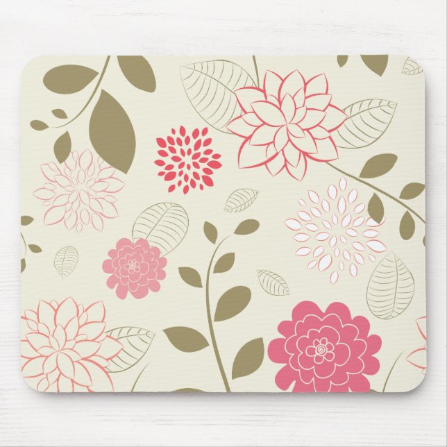 Pink & Green Retro Floral Fashion Mouse Pad (Front)